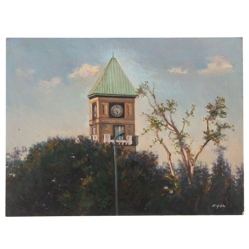 Appraisal: Nathaniel K Gibbs Mount Royal Clock oil American - Oil