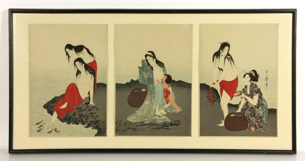 Appraisal: - Early th C Japanese Woodblock Triptych Early th century