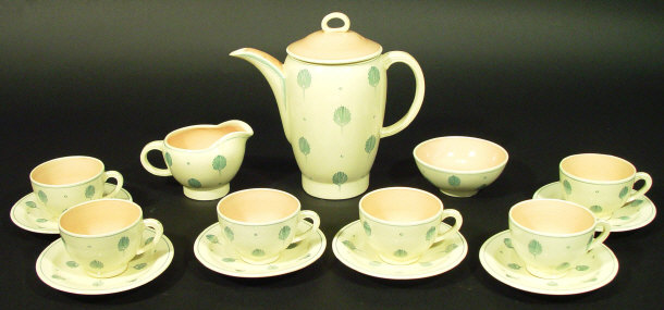 Appraisal: Susie Cooper six place coffee service hand painted with green