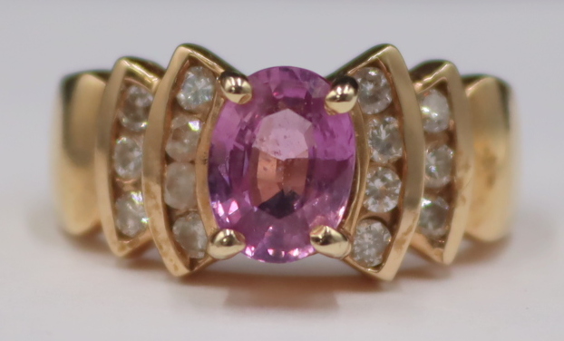 Appraisal: JEWELRY KT GOLD PINK SAPPHIRE AND DIAMOND RING kt yellow