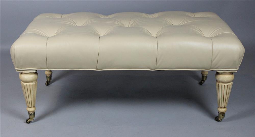 Appraisal: ETHAN ALLEN TAN TUFTED LEATHER BENCH ESTATE OF TOM CLANCY