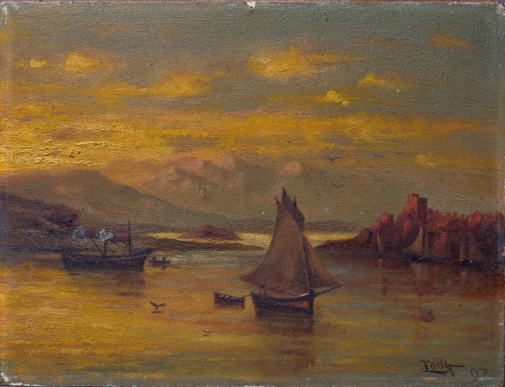 Appraisal: SYDNEY LONG - OIL ON PANEL HARBOR SCENE Sydney Long