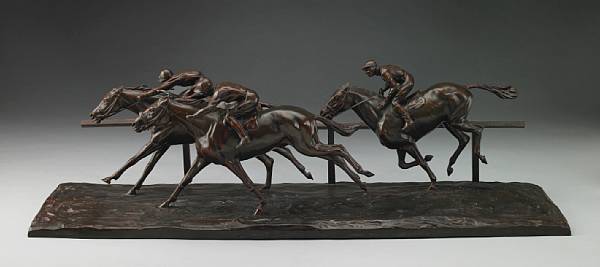 Appraisal: A French patinated bronze equestrian group cast after a model