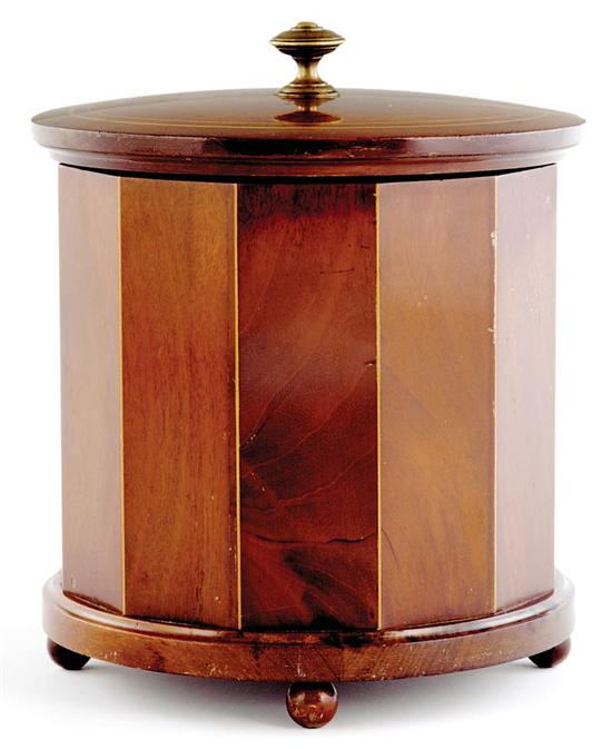 Appraisal: English inlaid mahogany humidor late th early th century circular