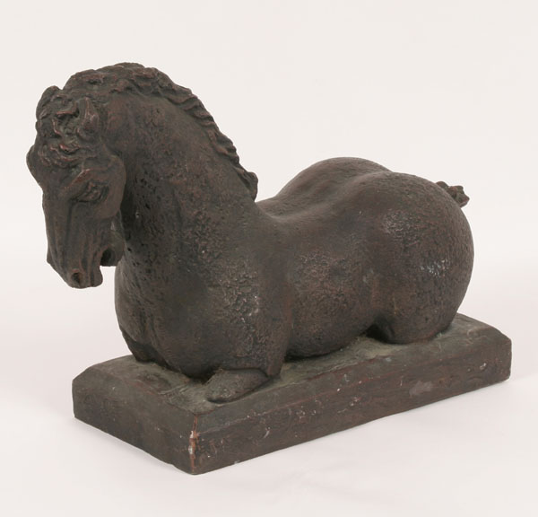 Appraisal: Classical horse statue powerfully sculpted body mounted on base textured