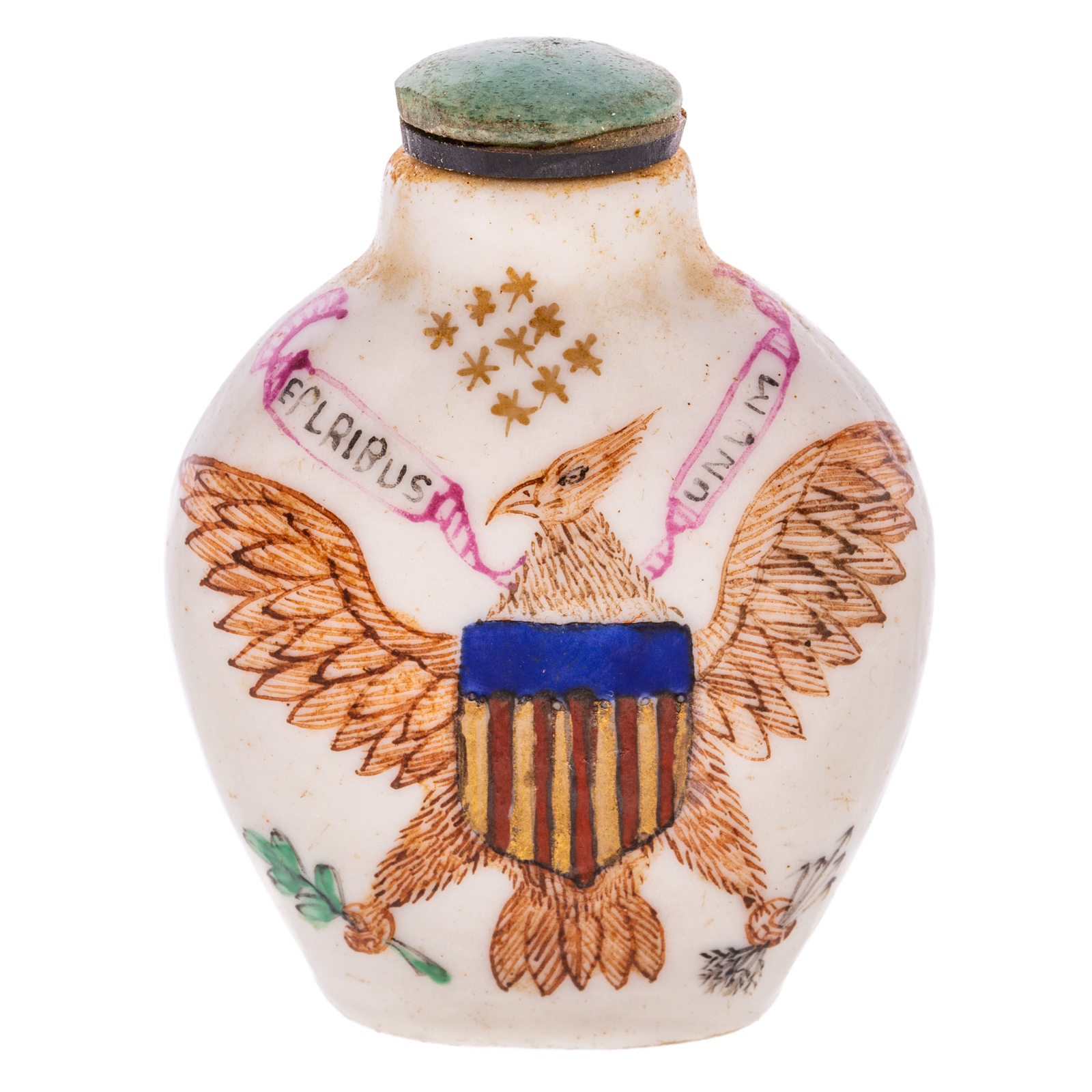 Appraisal: AMERICAN MARKET PATRIOTIC PORCELAIN SNUFF BOTTLE Tongzhi Era circa -