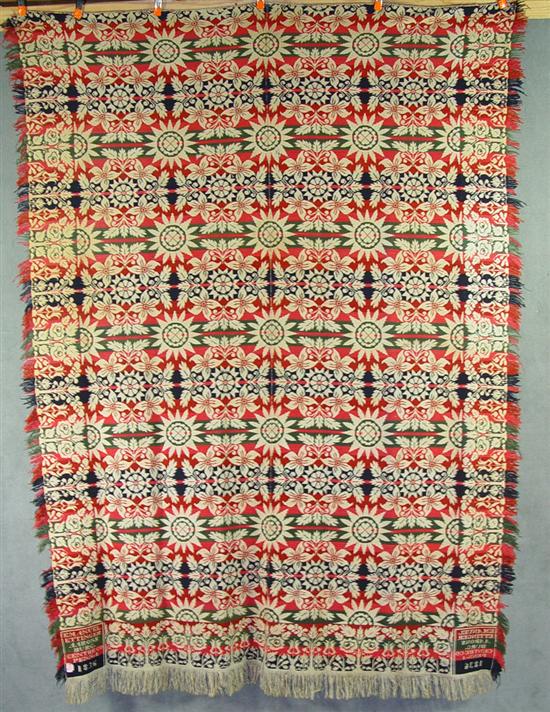 Appraisal: Woven Wool Jaquard Coverlet Signed corner block Emanuel Ettinger Aarons