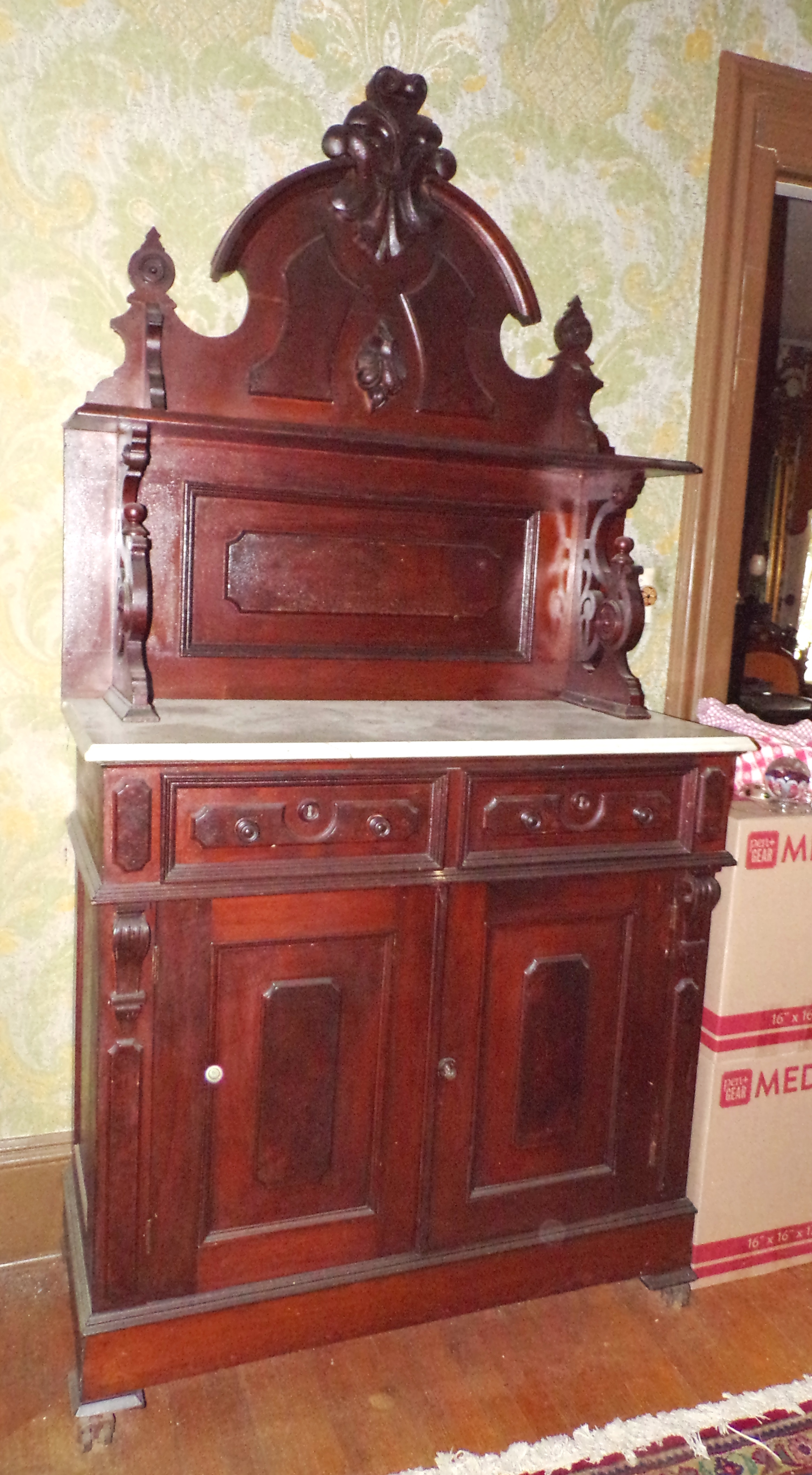 Appraisal: Victorian walnut sideboard shelf drawers over doors with in-set raised