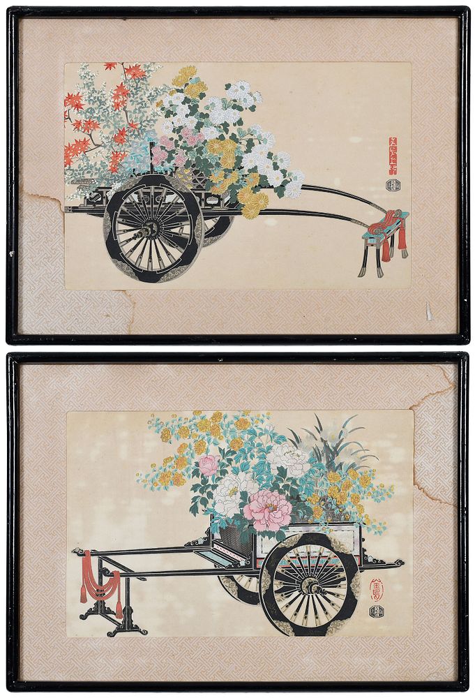 Appraisal: Kin-u Takeshita Japanese fl circa - Two flower cart prints