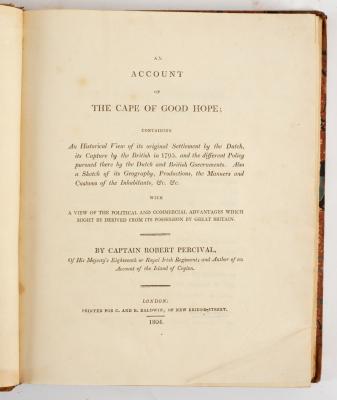 Appraisal: Percival Capt R An Account of the Cape of Good