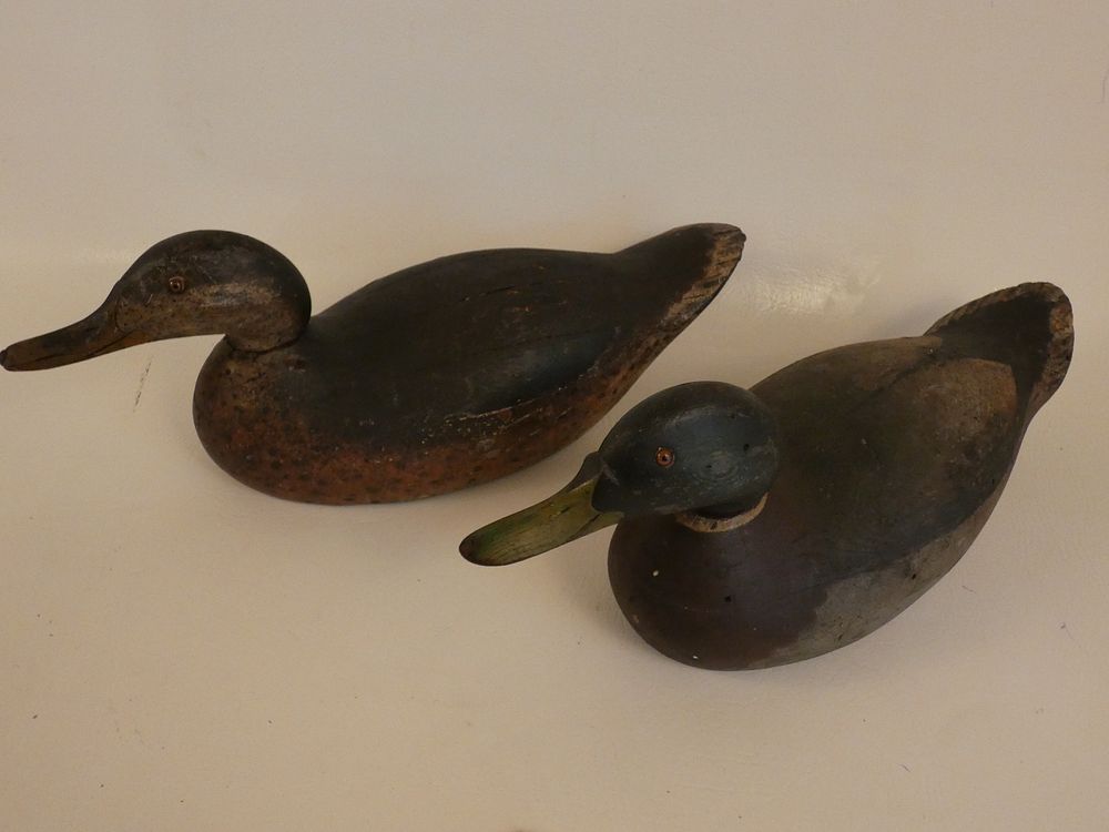 Appraisal: MASON CHALLENGE DECOYS Two old carved and painted wood Mason