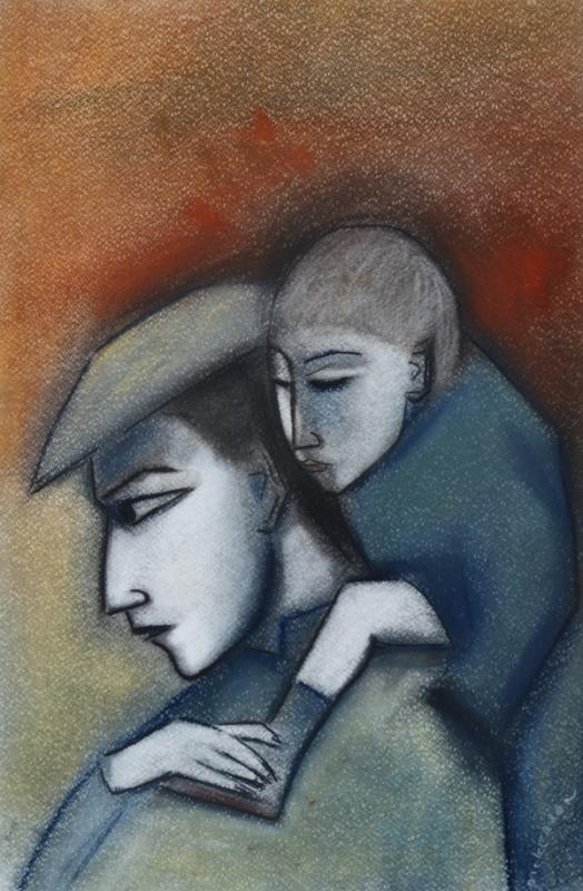 Appraisal: ROBERT DICKERSON BORN Piggy Back Ride pastel on paper ROBERT