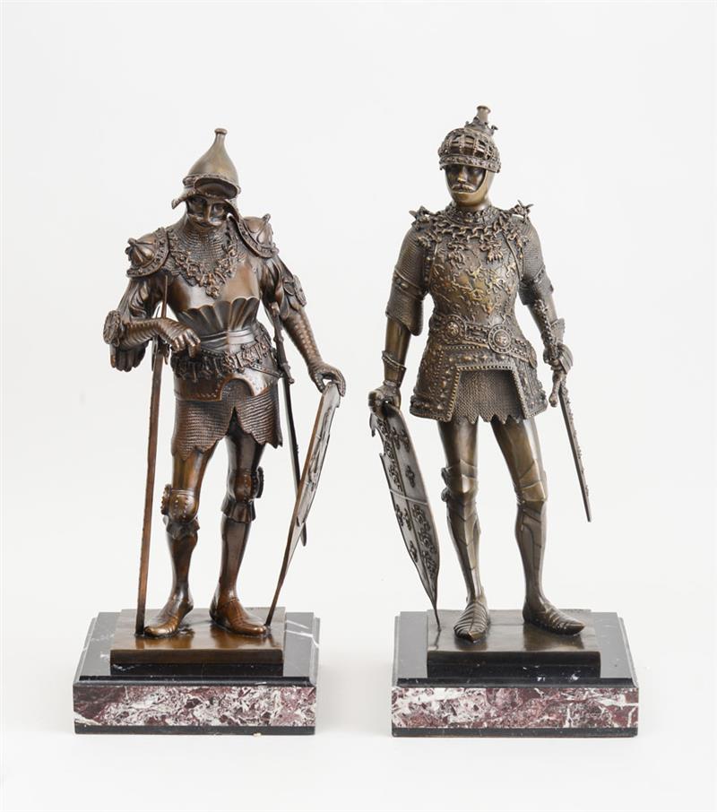 Appraisal: AFTER H MULLER A PAIR OF KNIGHTS Bronze inscribed 'H