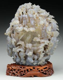 Appraisal: LARGE AND ELABORATE AGATE CARVING LARGE AND ELABORATE AGATE CARVING