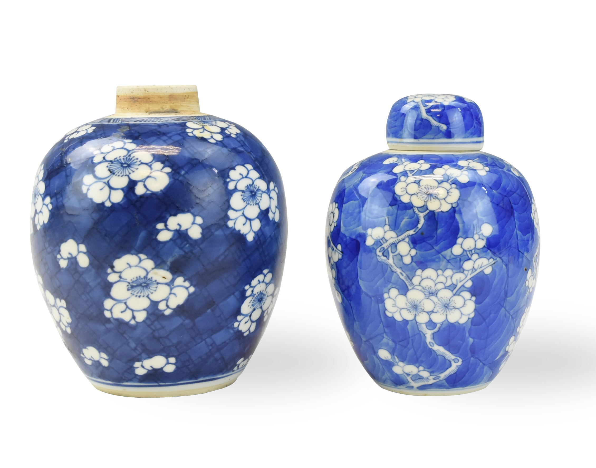 Appraisal: TWO CHINESE BLUE WHITE PRUNUS JARS - TH C Chinese