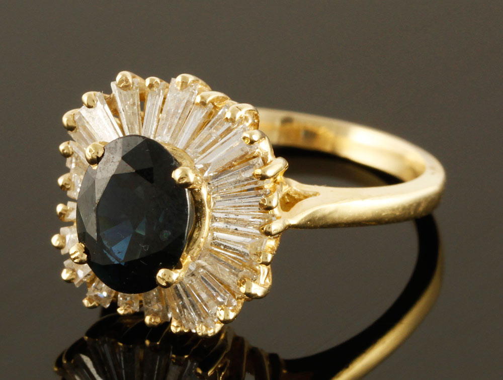 Appraisal: - K Gold Diamond and Sapphire Ring K yellow gold