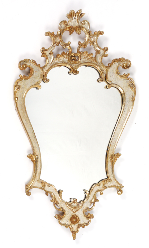 Appraisal: LABARGE SILVER GILT SHIELD WALL MIRROR Frame with foliate motif