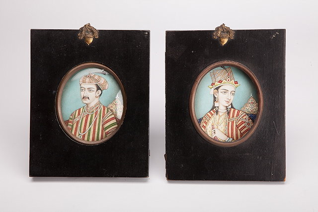 Appraisal: A PAIR OF INDIAN MINIATURES ON IVORY possibly Shah Jahan