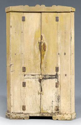 Appraisal: Virginia yellow pine corner cupboard original cream over yellow painted