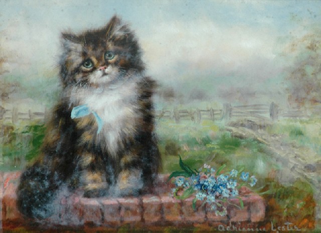 Appraisal: Adrienne Lester British th- th century Kitten with Bow oil