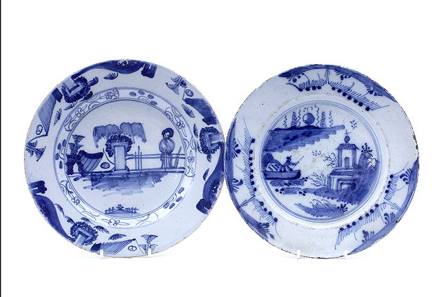 Appraisal: A Delftware blue and white dish th Centurya figure on