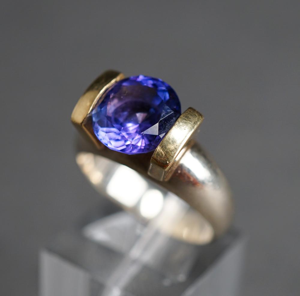 Appraisal: White Metal -Karat Yellow-Gold Mounted and Tanzanite Ring Tanzanite measuring