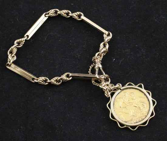 Appraisal: A ct gold rope twist and bar link bracelet with