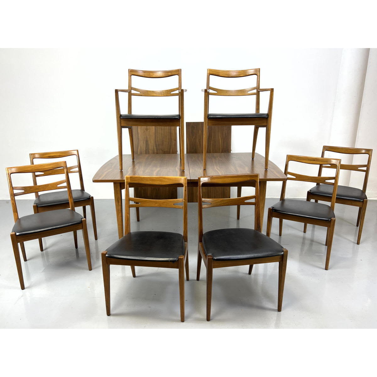 Appraisal: pc DREXEL American Modern Walnut Dining Set Table and Chairs