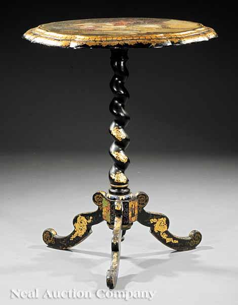 Appraisal: A Continental Papier-M ch Tilt-Top Table mid- th c partial