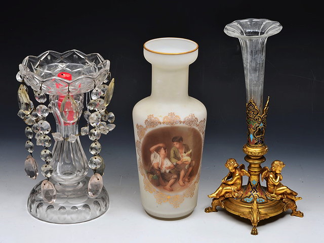 Appraisal: A CONTINENTAL OPAQUE GLASS VASE with painted decoration of a