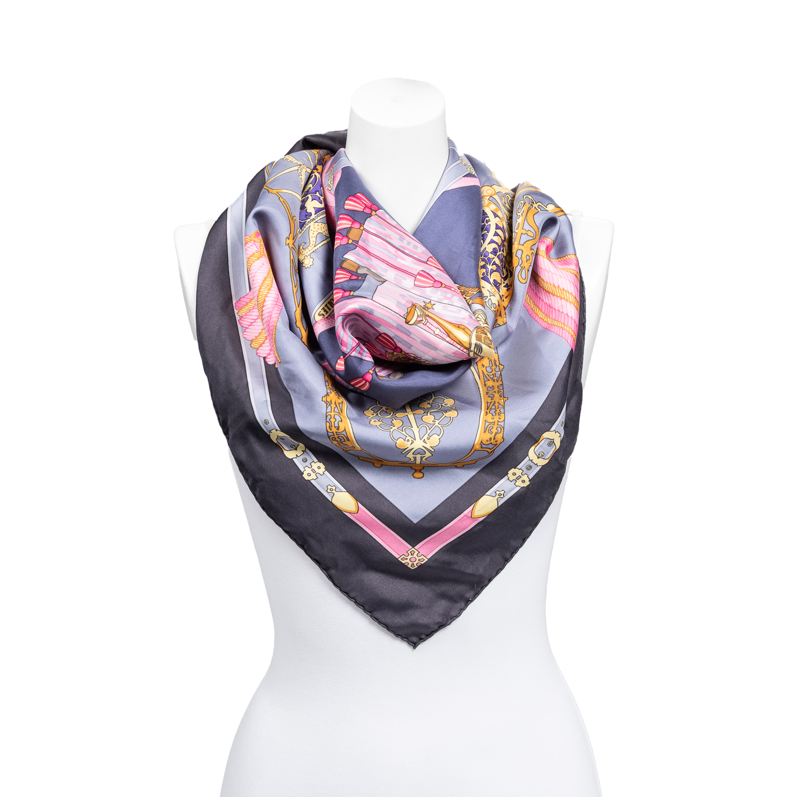 Appraisal: AN HERMES LES MUSEROLLES SCARF Grey pink and multicolor Hermes