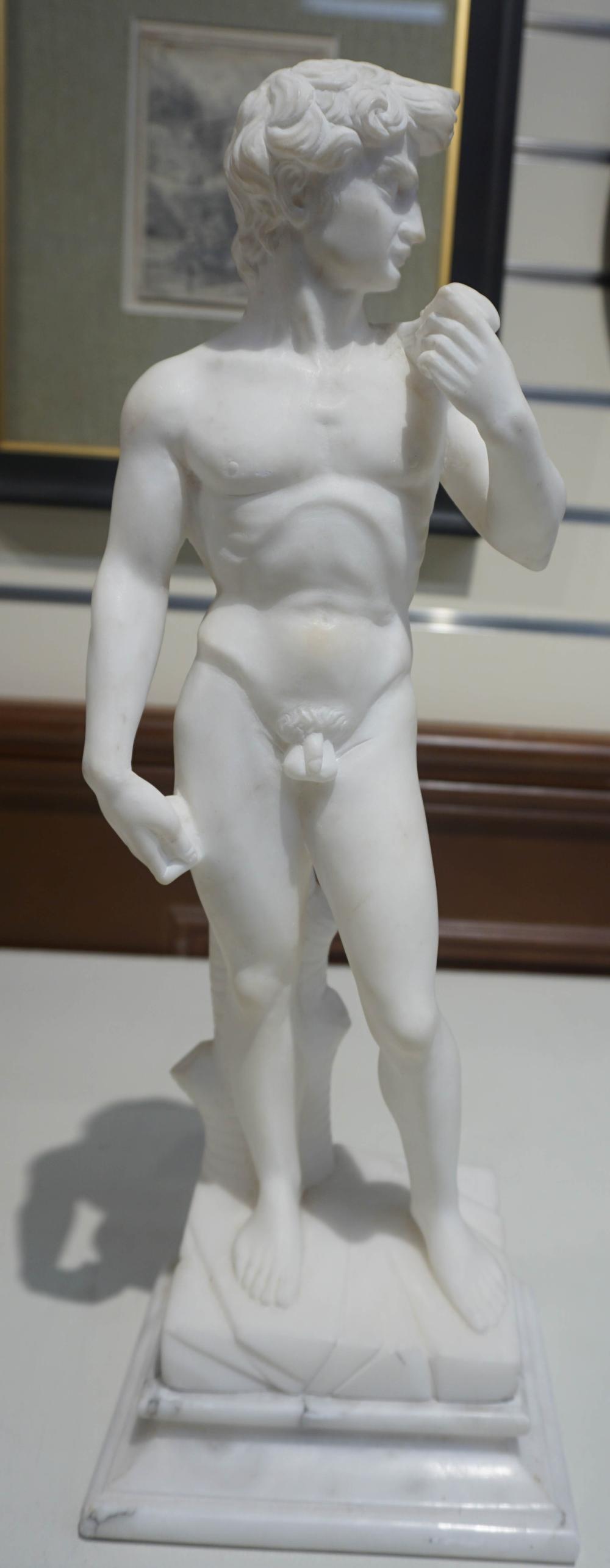 Appraisal: CARVED ALABASTER FIGURE OF DAVID H IN CM Carved Alabaster