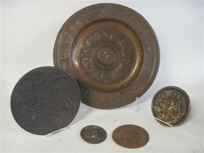 Appraisal: Group of Continental cast metal plaques and chargersVarious subjects