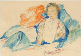 Appraisal: Reclining woman watercolor x Subject's name printed illegibly lower unsigned