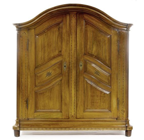 Appraisal: ARMOIRE Louis XVI Switzerland circa Walnut inlaid with parquetry Brass