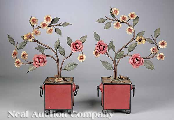 Appraisal: A Pair of T le Peinte Rose Branches in square