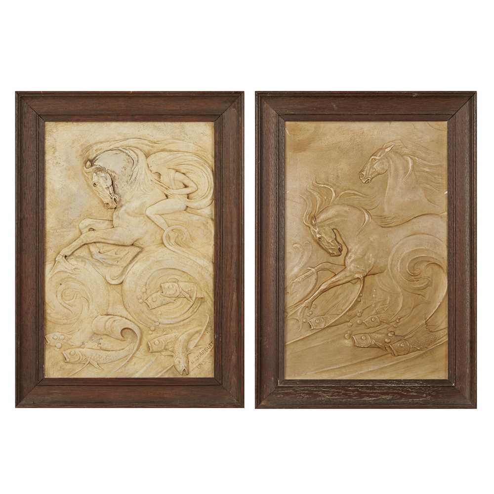 Appraisal: OLIVE CAMBRIDGE HARBUTT - PAIR OF RELIEF PANELS DATED patinated