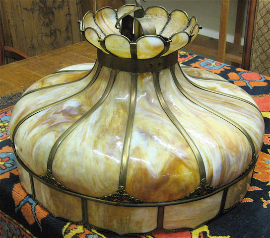 Appraisal: HANGING BENT-GLASS PANEL LIGHT SHADE attributed to The Albert Sechrist