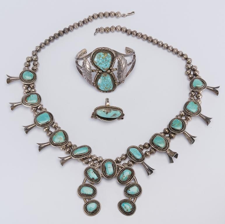 Appraisal: Set Navajo Turquoise Silver jewelry Three items of Navajo turquoise