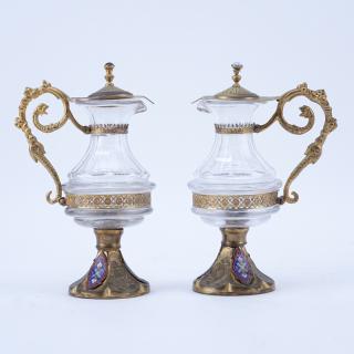 Appraisal: Pair of Antique French Gilt Bronze And Cloisonn Miniature Ewers