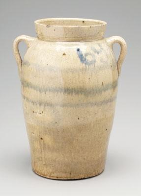 Appraisal: Stoneware churn two handles Bristol glaze with three blue bands