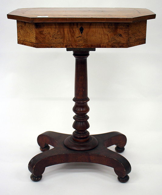 Appraisal: A TH CENTURY BURR WOOD VANEERED WORK TABLE the rectangular