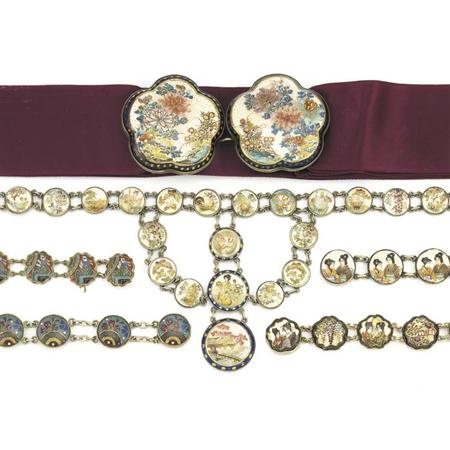 Appraisal: Group of Japanese Painted Porcelain Jewelry and Belt Buckle Estimate