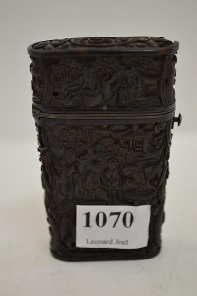 Appraisal: TH CENTURY CARVED TORTOISESHELL ETUI CHIP TO LID