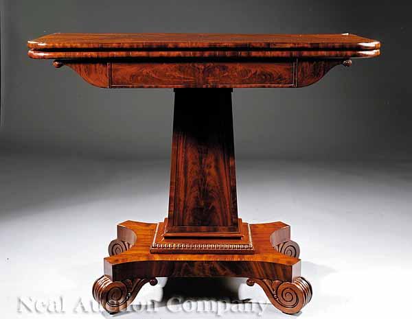 Appraisal: An American Classical Carved Mahogany Games Table c - stenciled