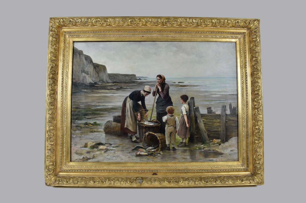 Appraisal: CONTINTENTAL SCHOOL LATE TH CENTURY PAINTINGSeascape with Ladies and Children