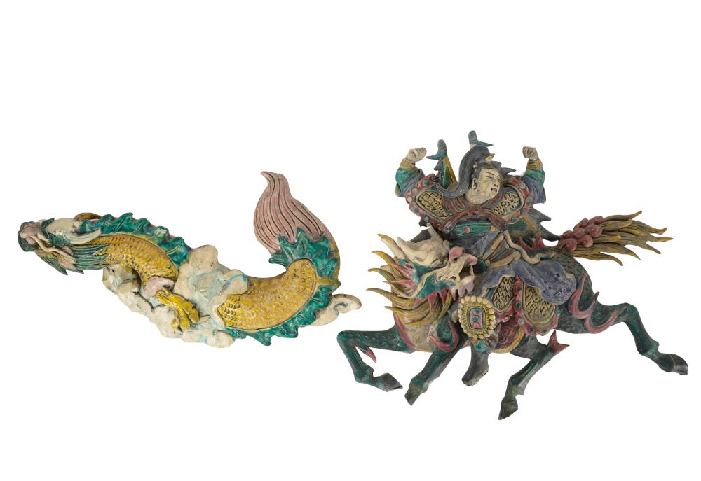 Appraisal: TWO CHINESE CERAMIC ROOF TILESglazed ceramic Condition each with loss