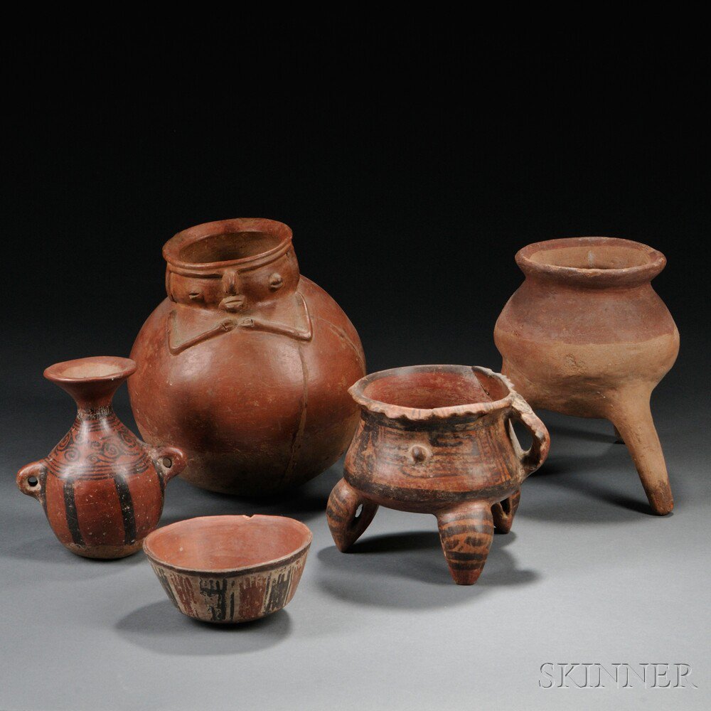 Appraisal: Five Pre-Columbian Pottery Vessels three from Central America and two