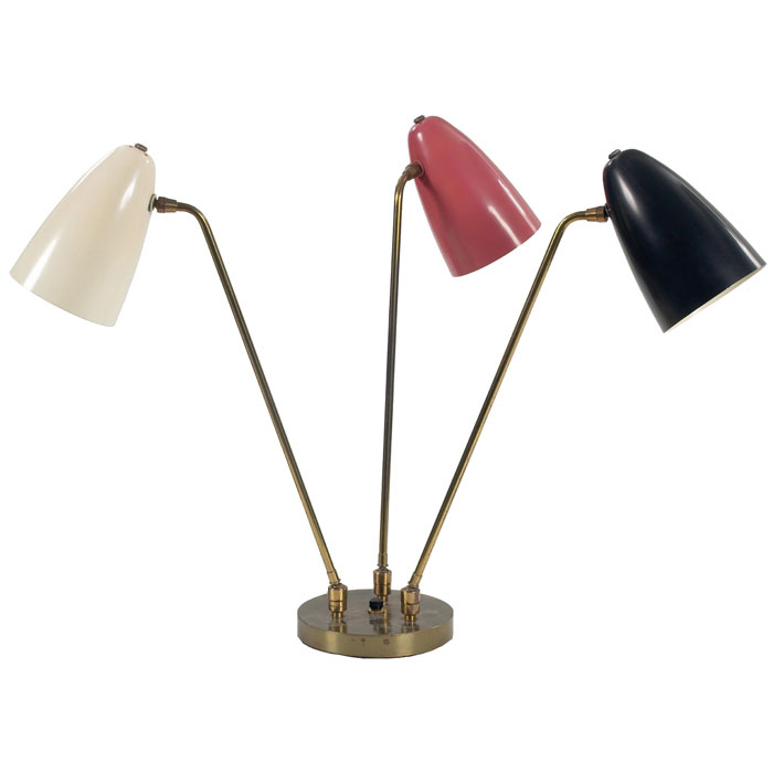 Appraisal: s table lamp brass base with three adjustable brass arms