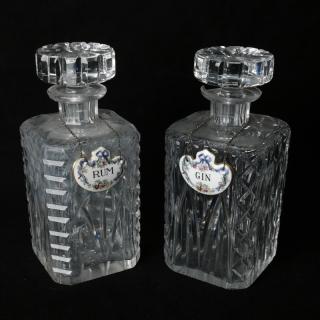 Appraisal: Pair of Cut Glass Decanters Two Bohemian cut glass square